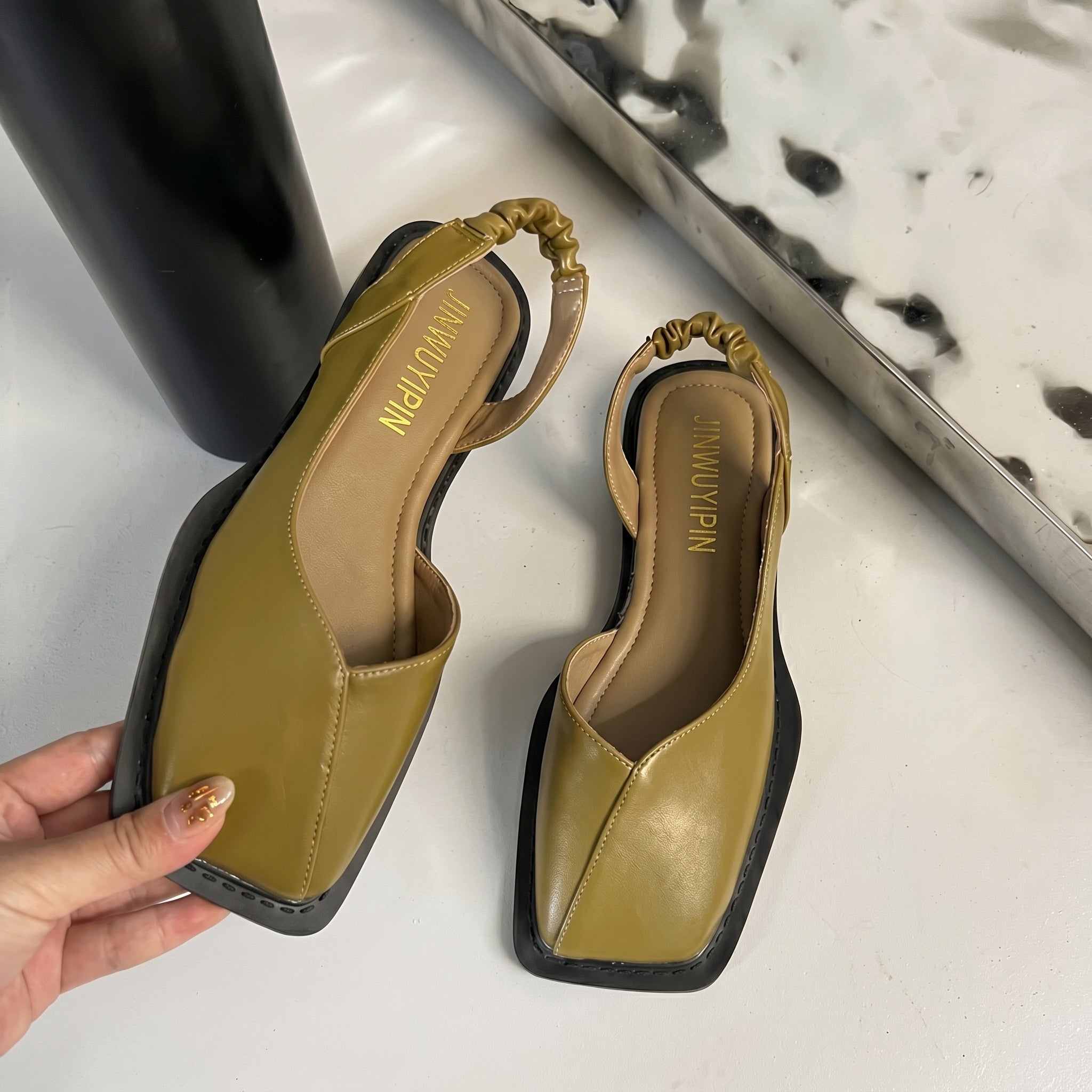 Daisy Square Toe Slingback Block Heel Sandals