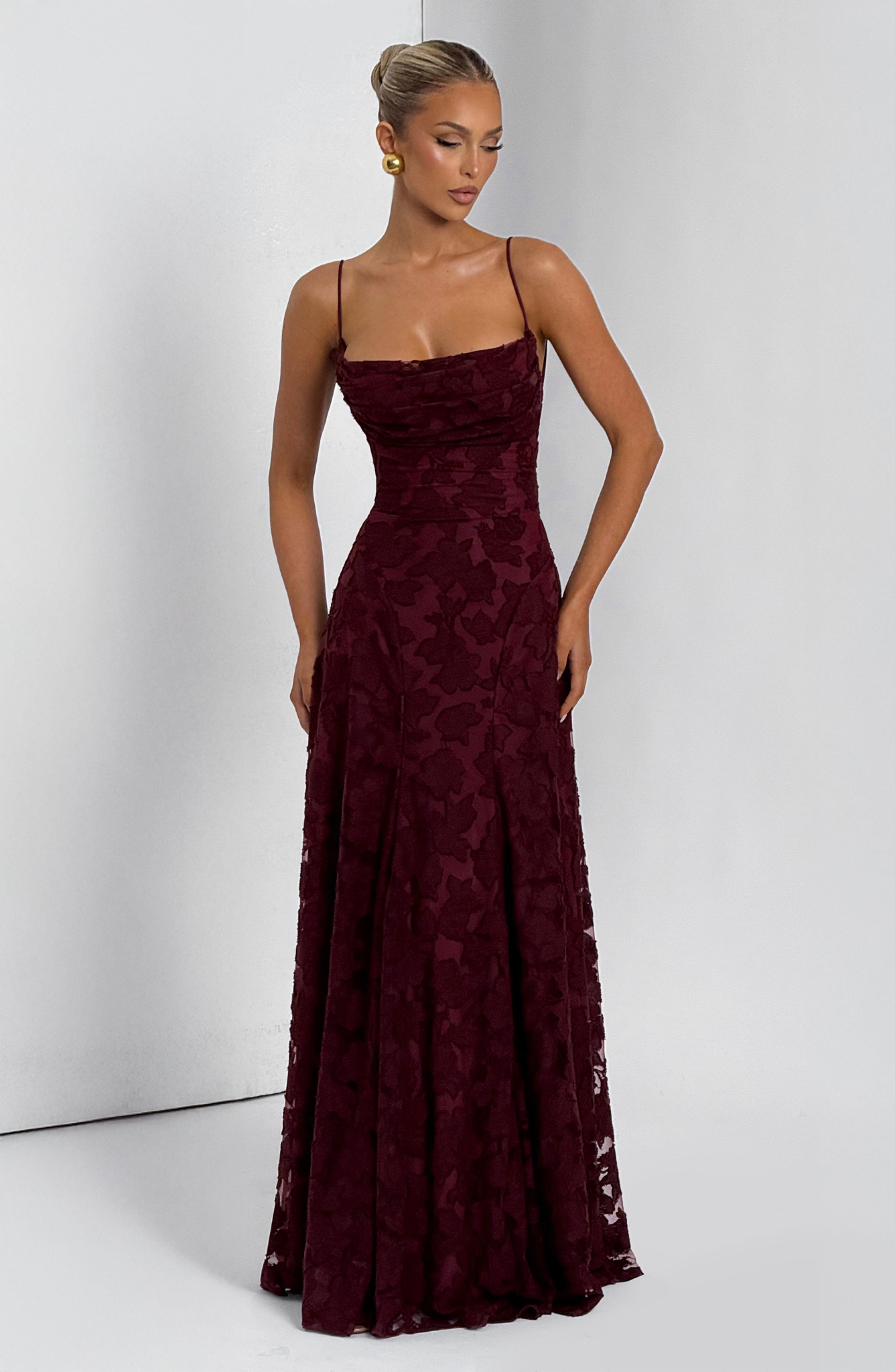 Floral Maxi Dress With Waterfall Neckline and Lace-Up Back