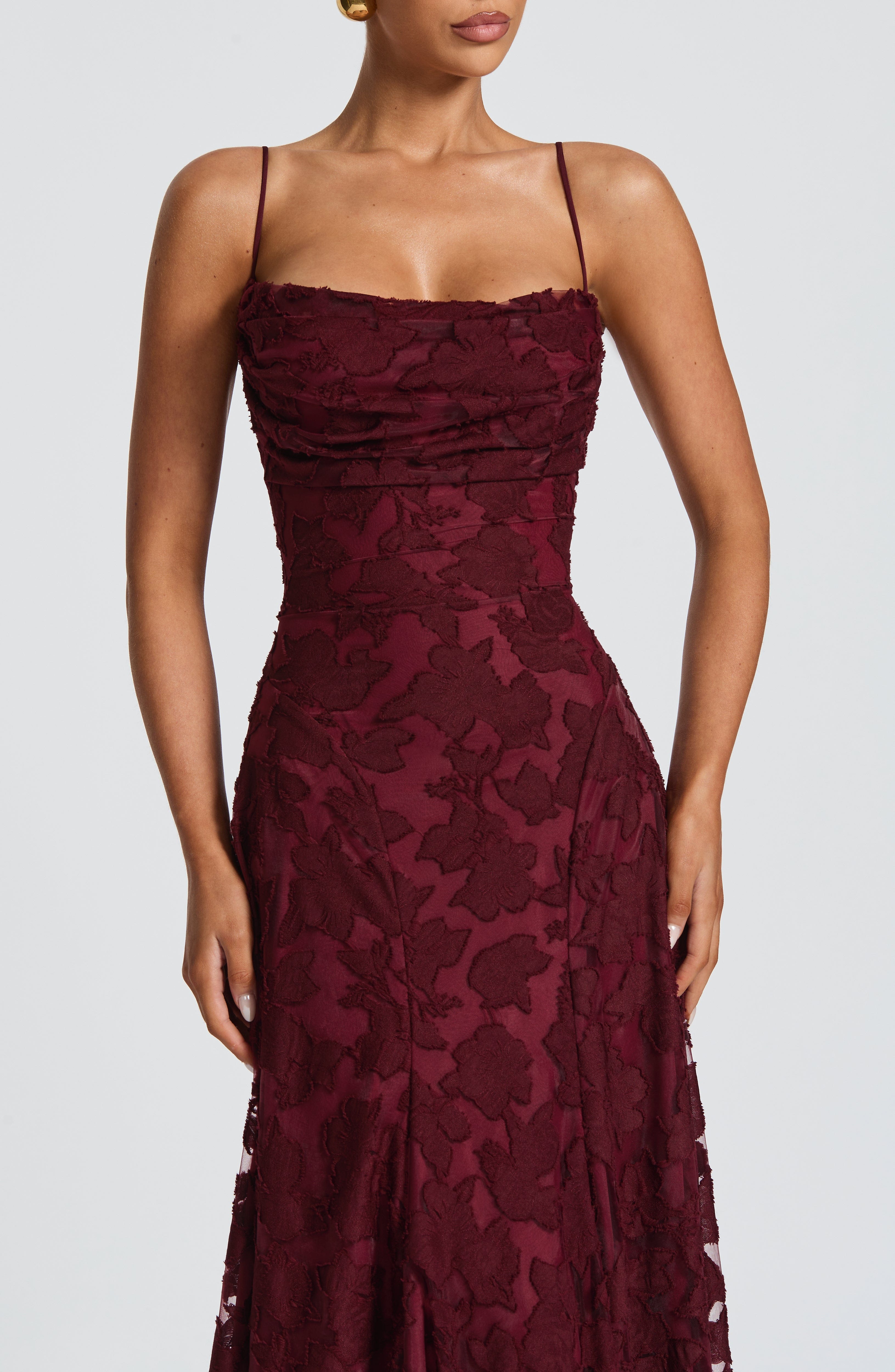 Floral Maxi Dress With Waterfall Neckline and Lace-Up Back