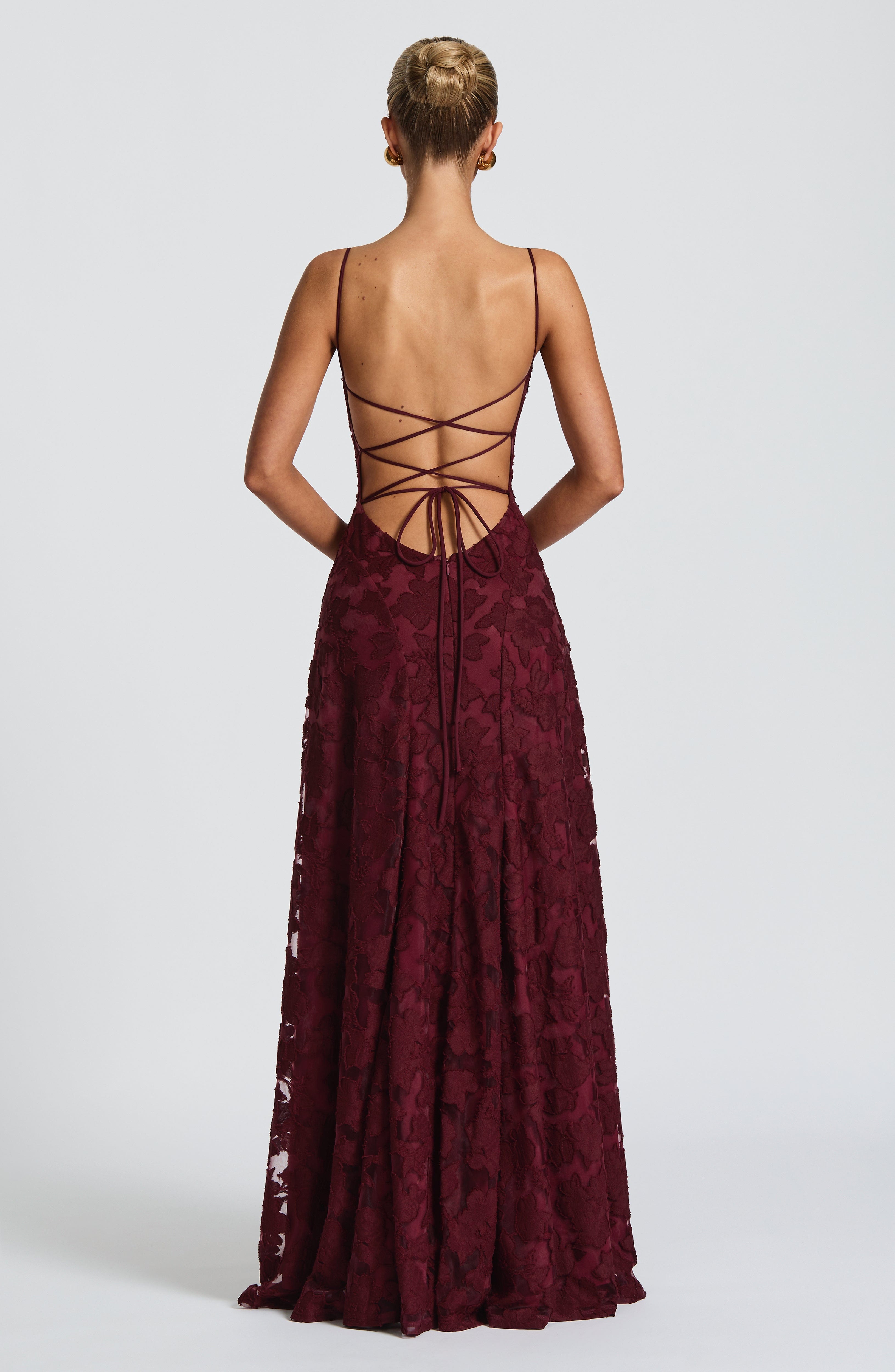 Floral Maxi Dress With Waterfall Neckline and Lace-Up Back
