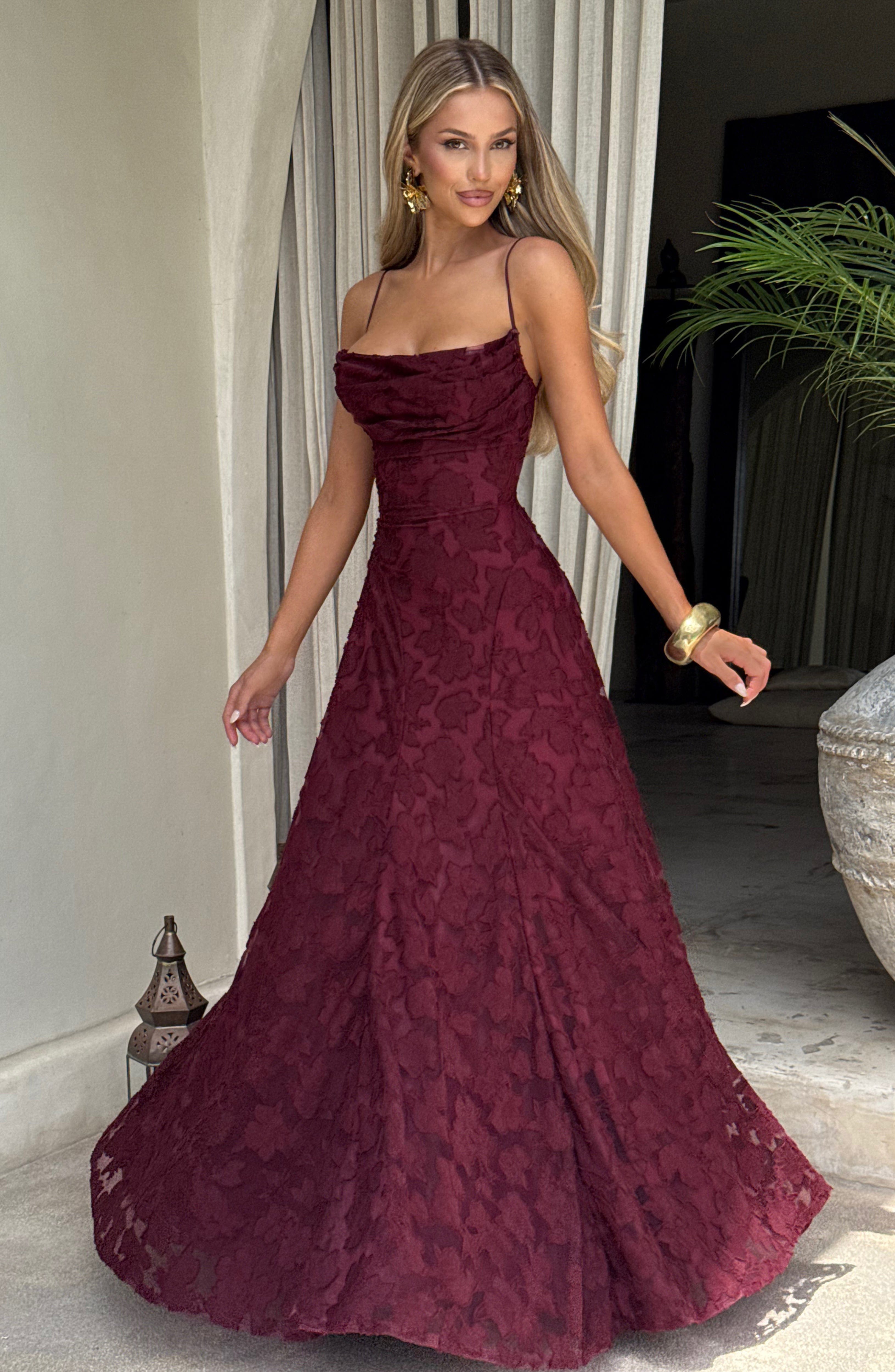 Floral Maxi Dress With Waterfall Neckline and Lace-Up Back