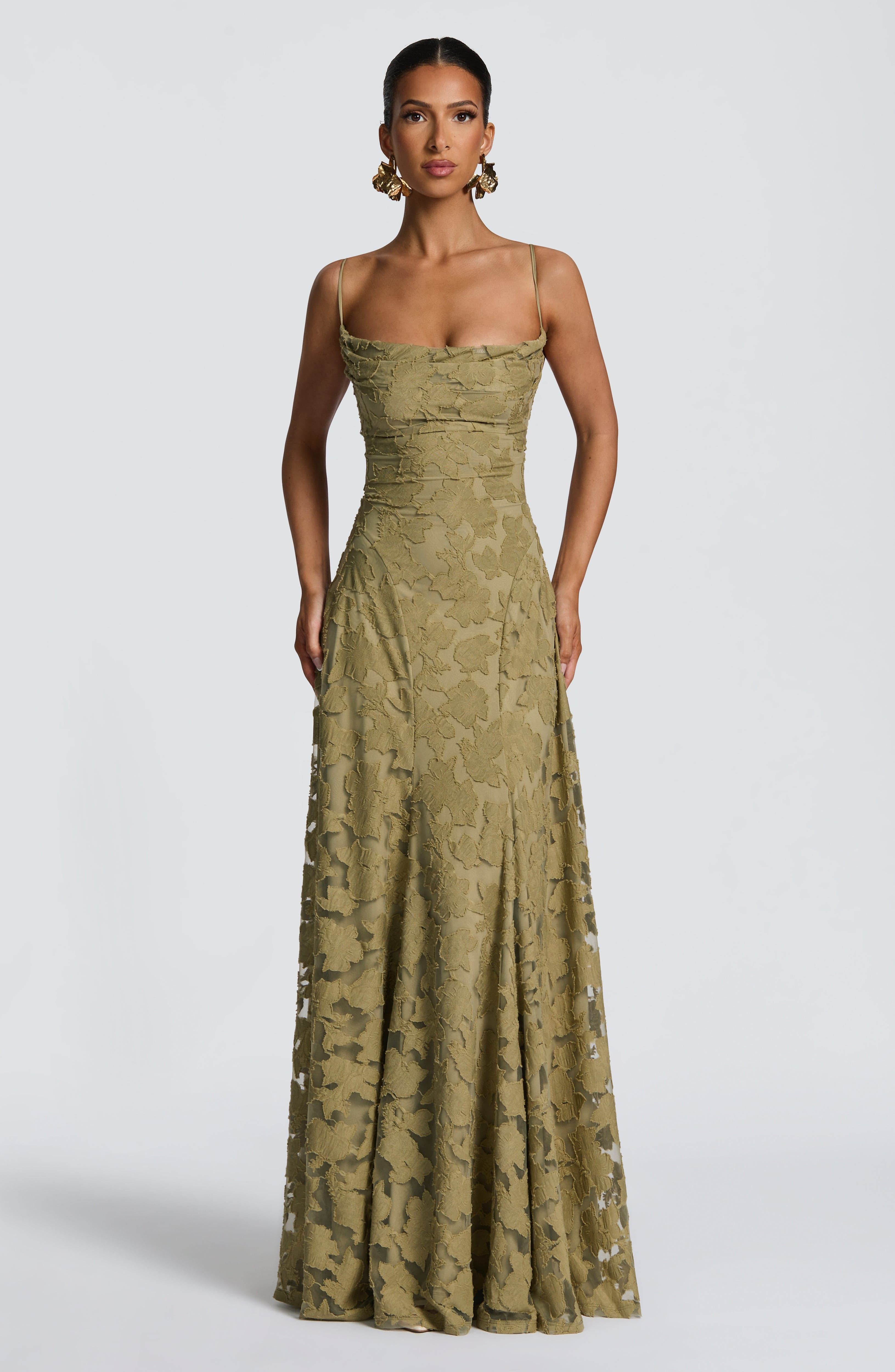 Floral Maxi Dress With Waterfall Neckline and Lace-Up Back