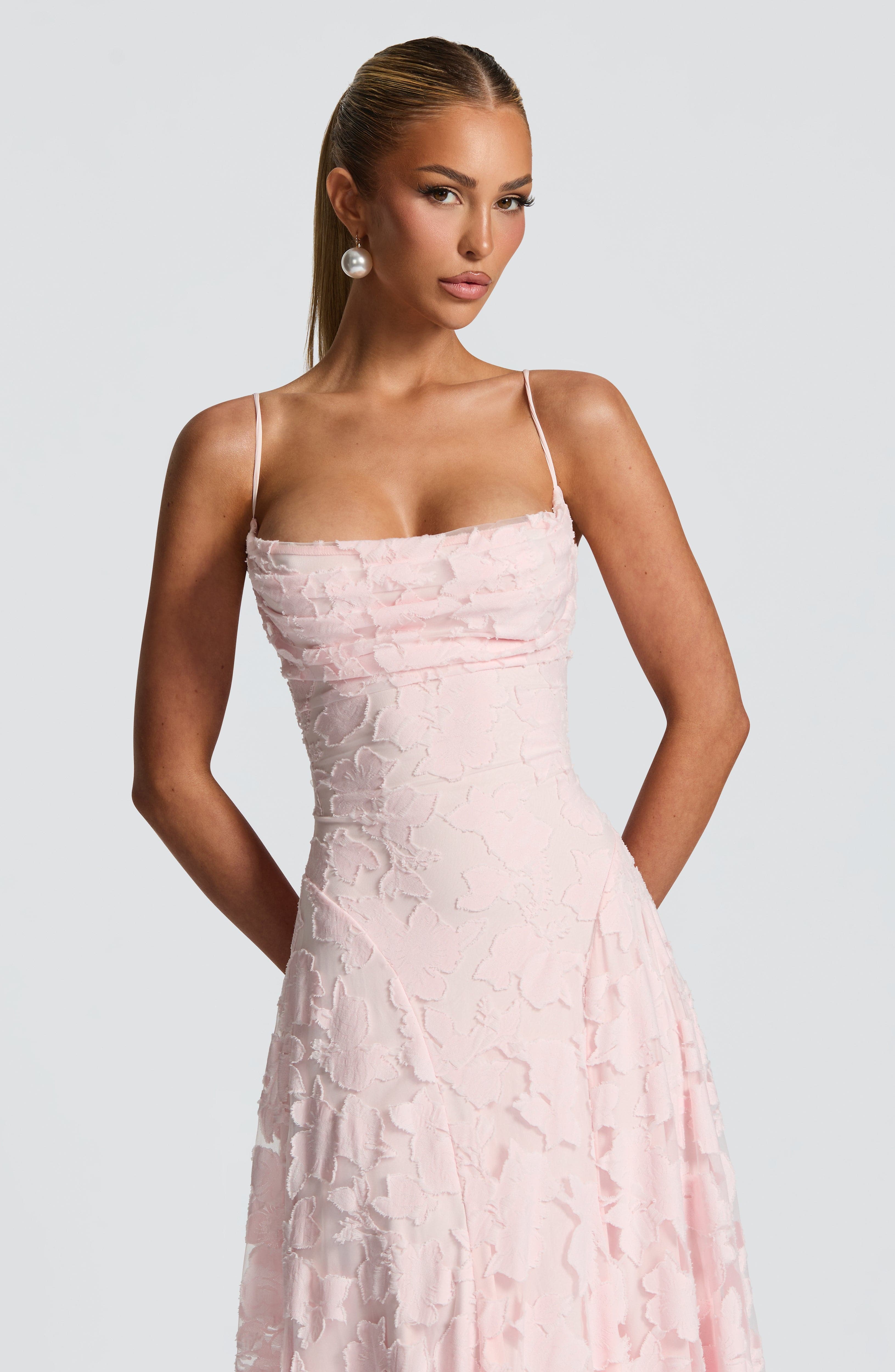 Floral Maxi Dress With Waterfall Neckline and Lace-Up Back