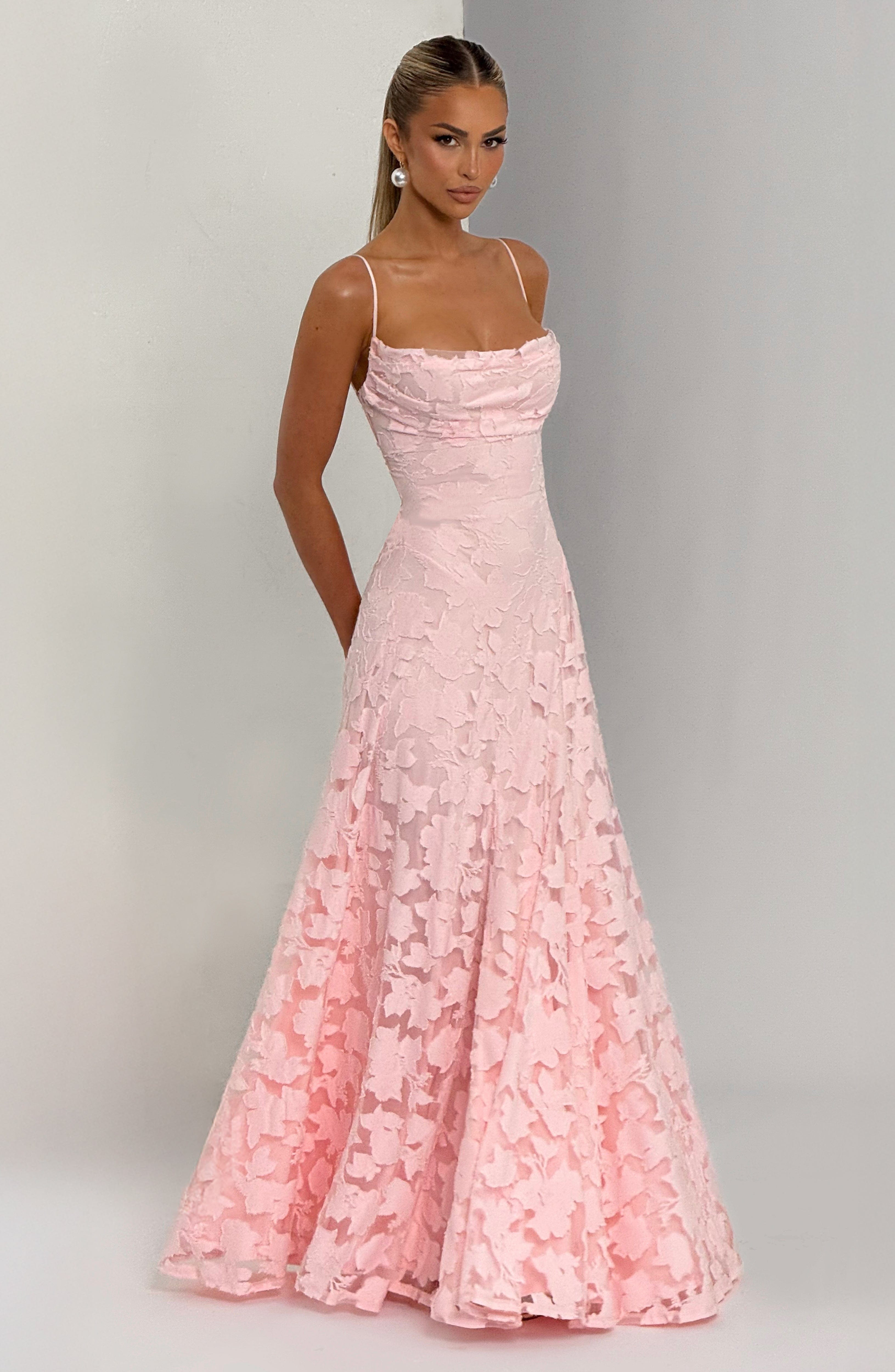 Floral Maxi Dress With Waterfall Neckline and Lace-Up Back