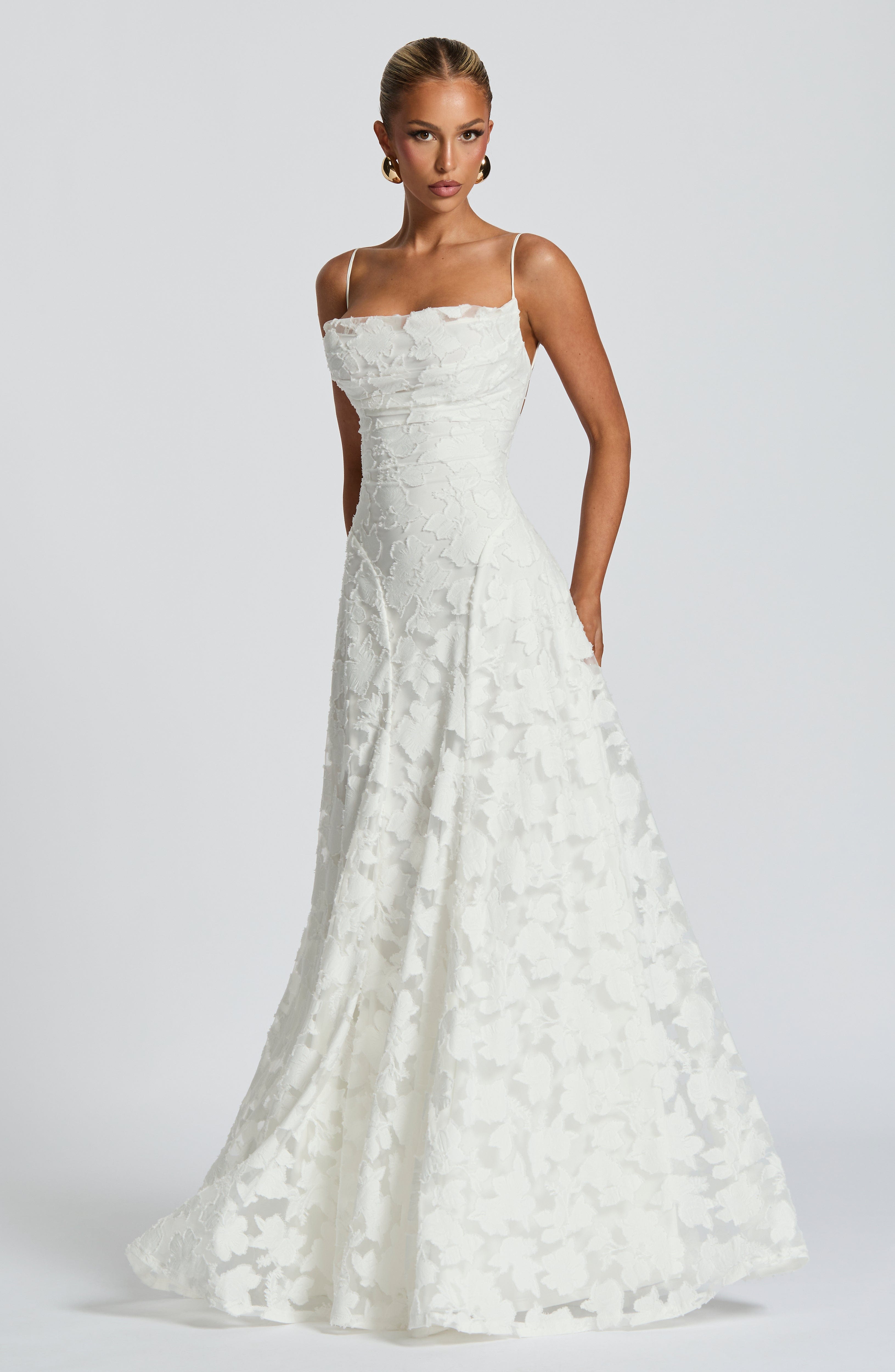 Floral Maxi Dress With Waterfall Neckline and Lace-Up Back