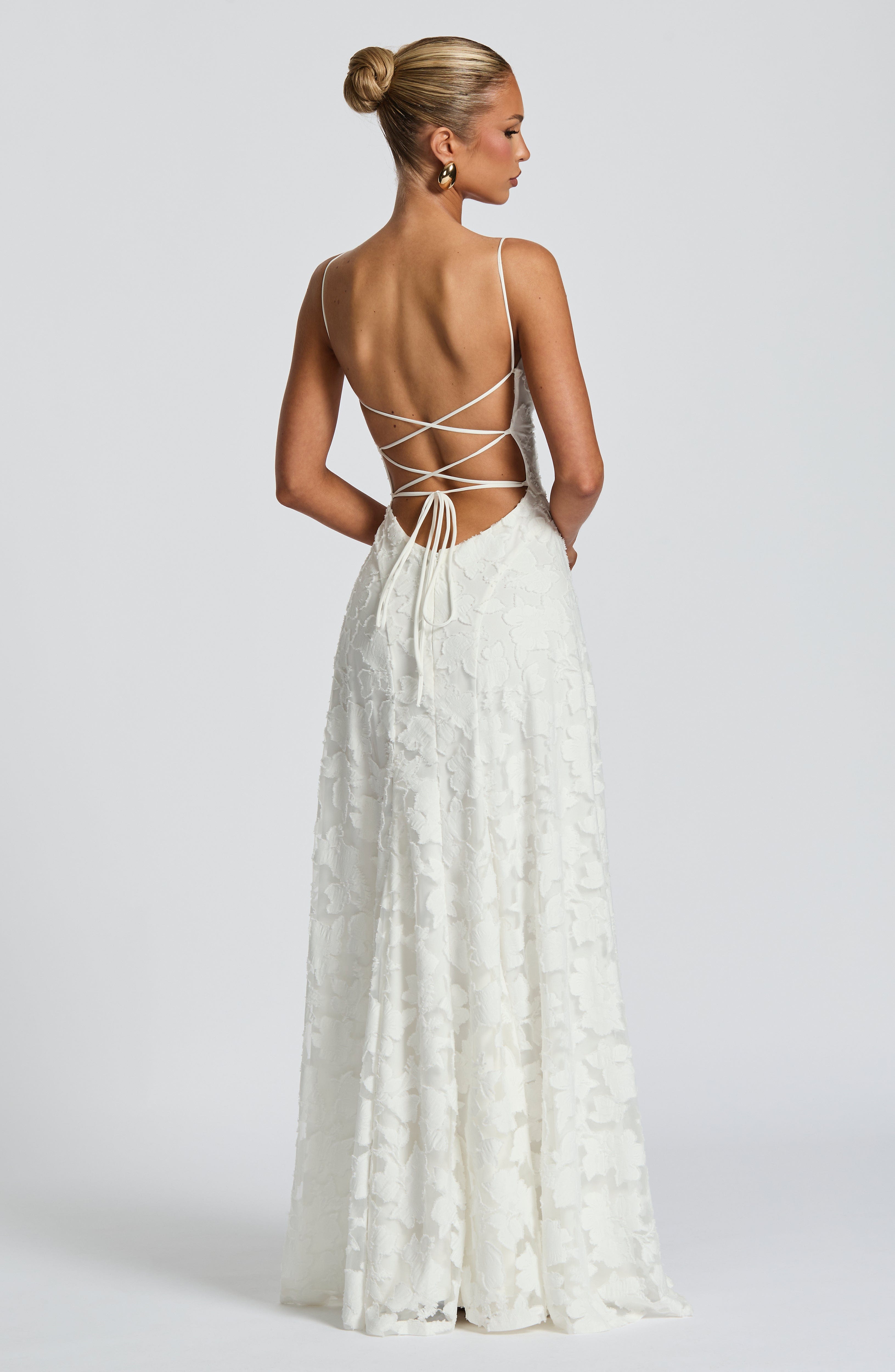 Floral Maxi Dress With Waterfall Neckline and Lace-Up Back