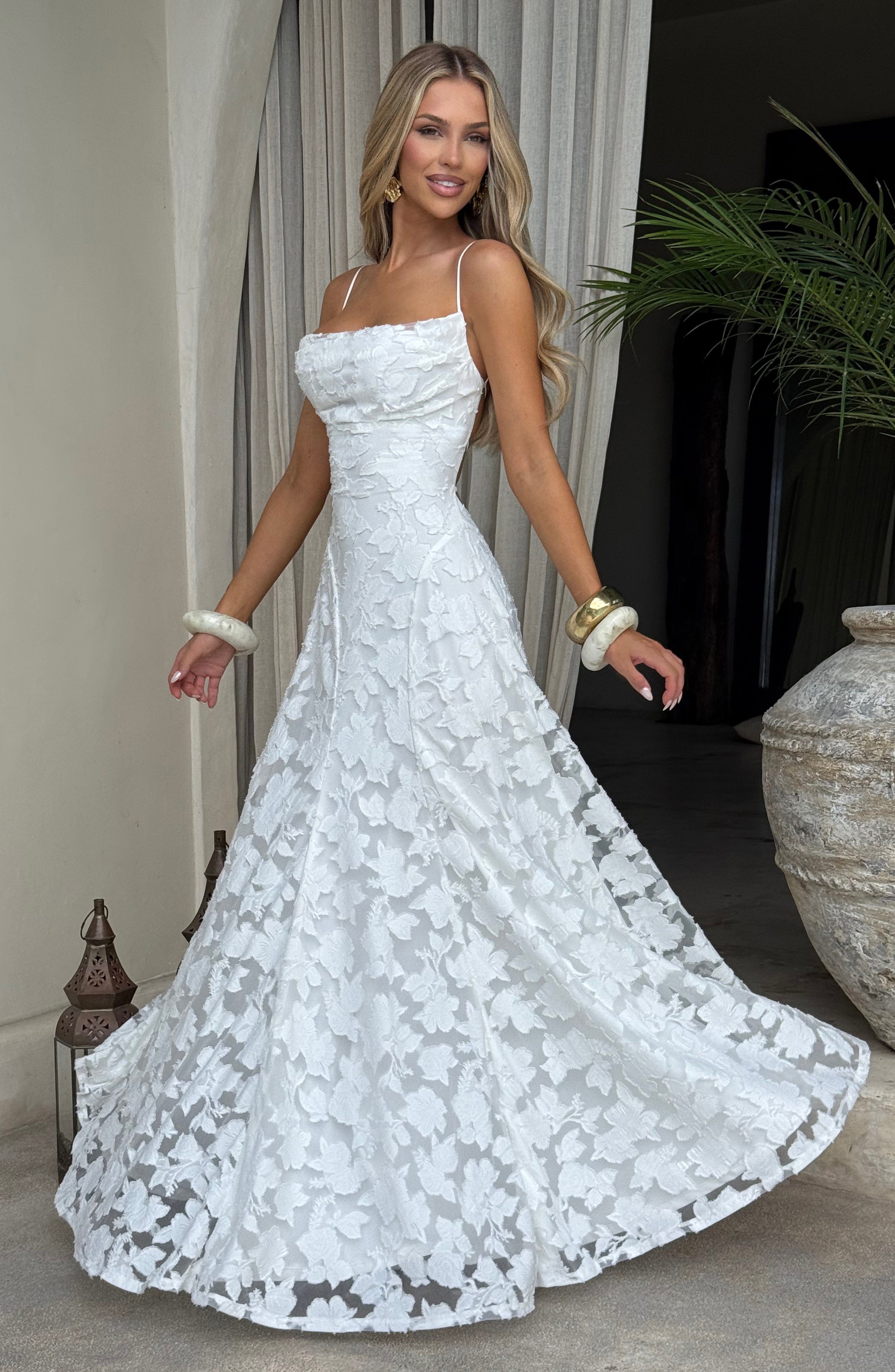 Floral Maxi Dress With Waterfall Neckline and Lace-Up Back