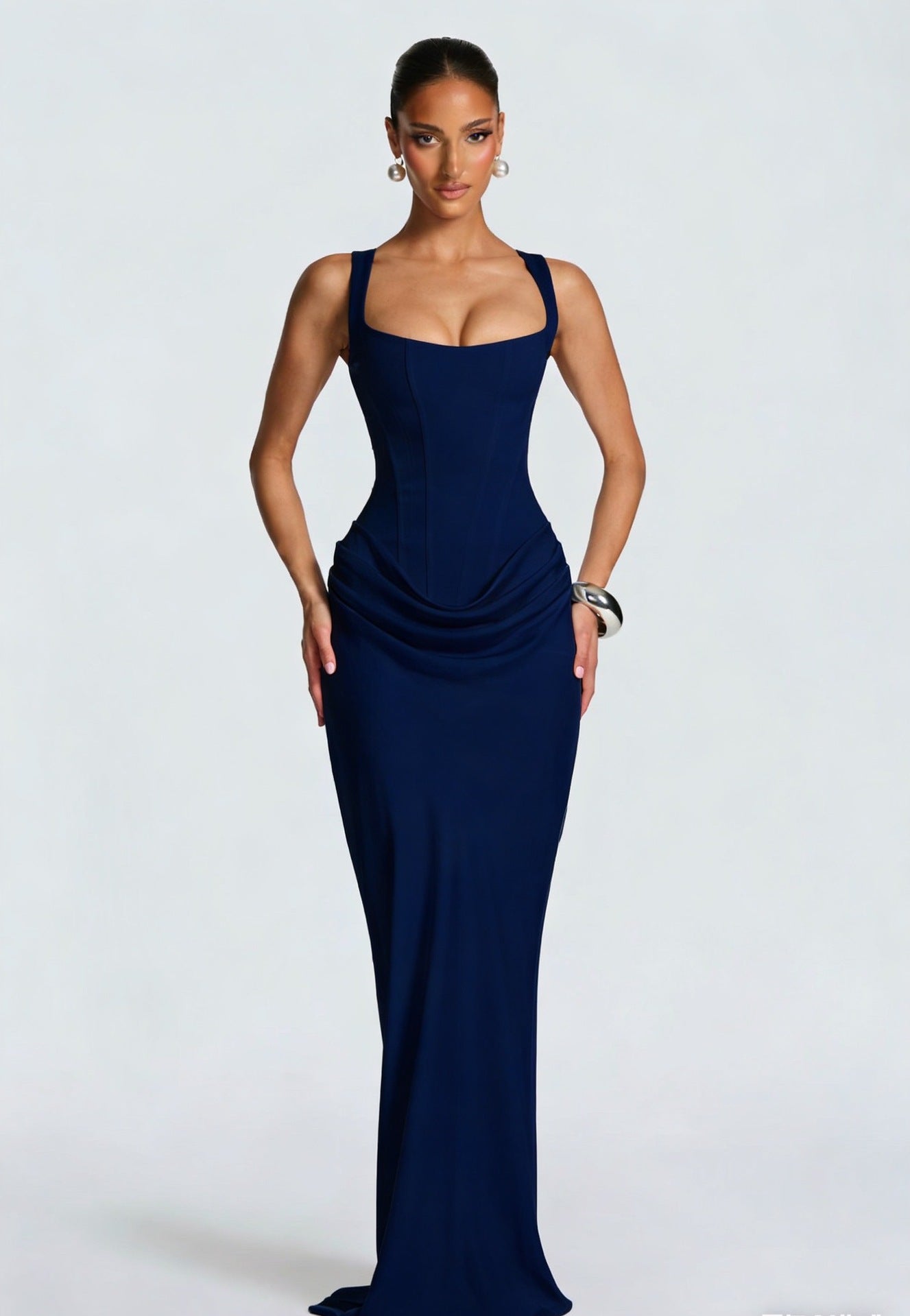 Corset Bodice Maxi Dress With Wide Shoulder Straps