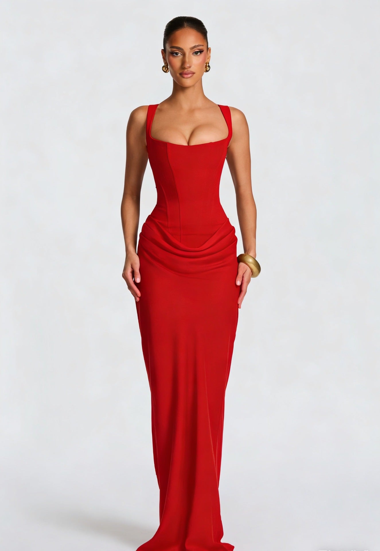 Corset Bodice Maxi Dress With Wide Shoulder Straps