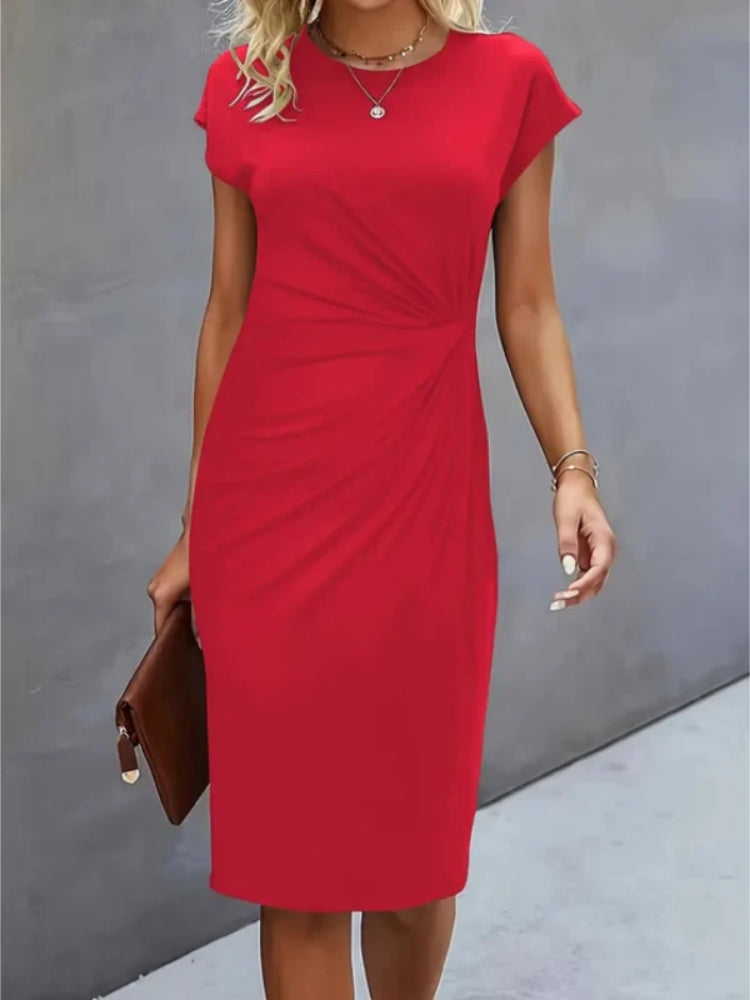 Women's Short Sleeve Midi Evening Dress for Formal Events