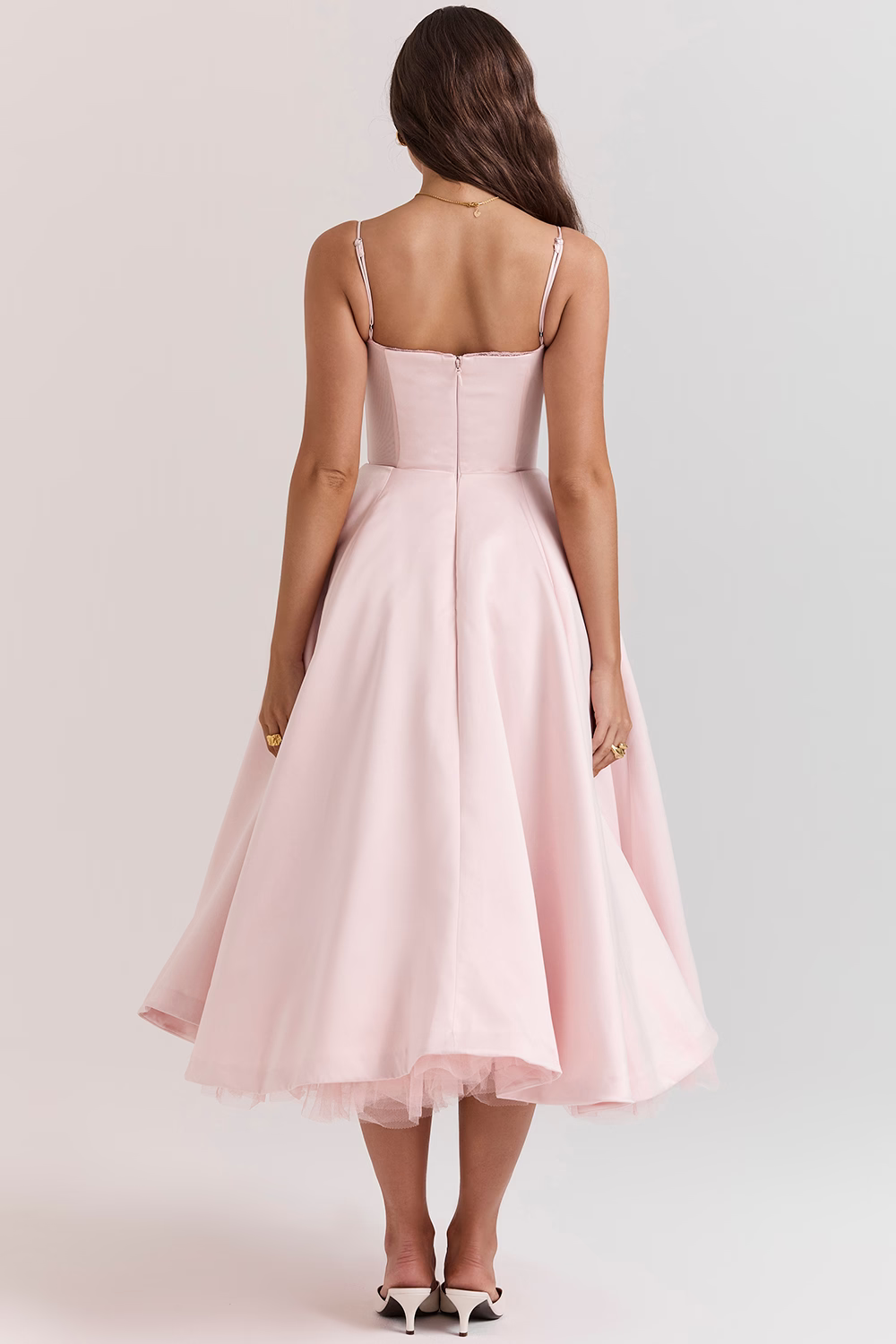 Lace-Trim Midi Dress With Corset Bodice and Pockets