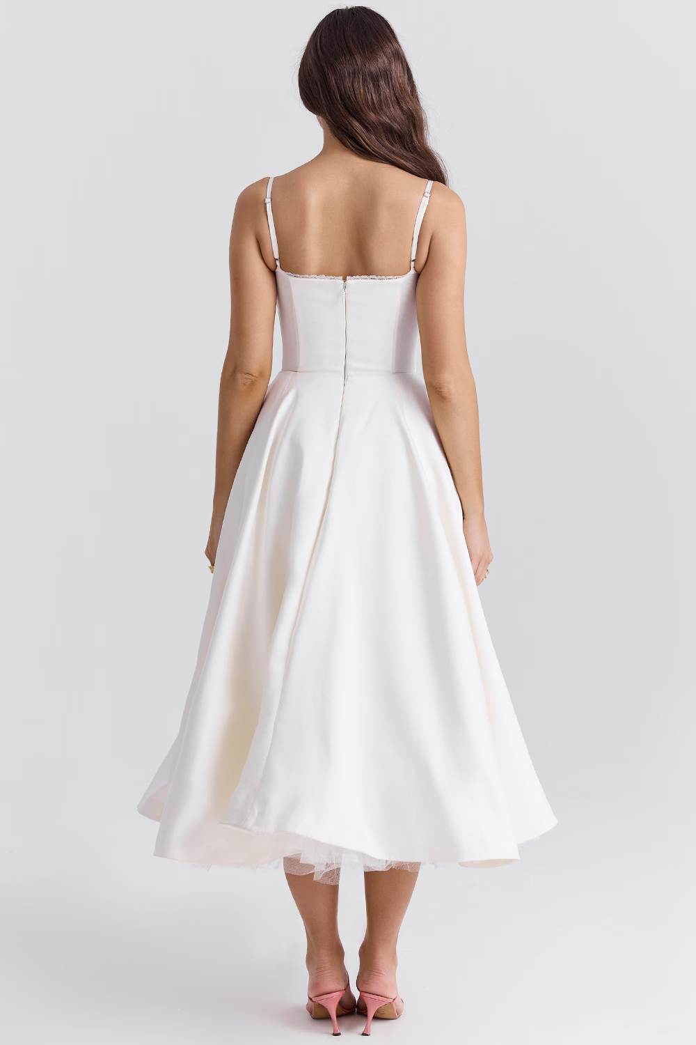 Lace-Trim Midi Dress With Corset Bodice and Pockets