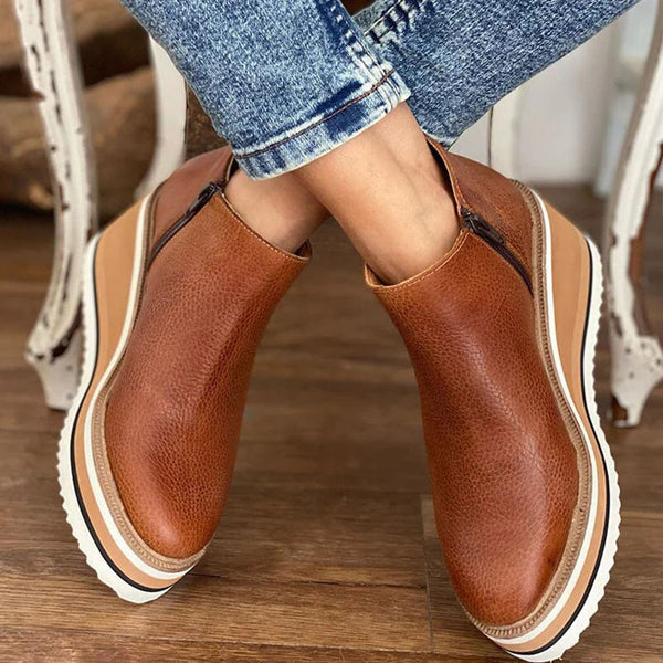 Women's Wedge Ankle Boots With Side Zipper