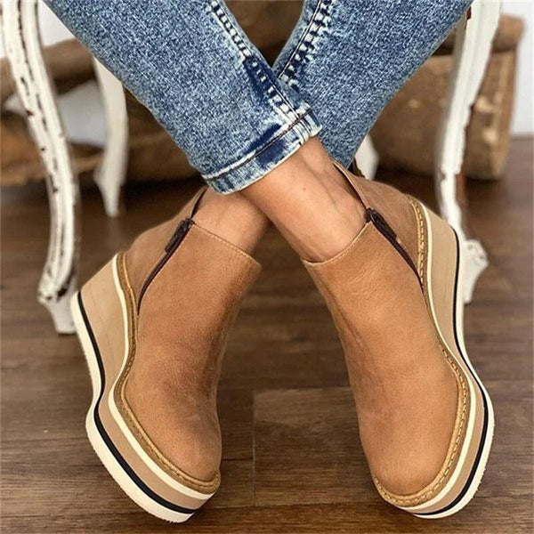 Women's Wedge Ankle Boots With Side Zipper