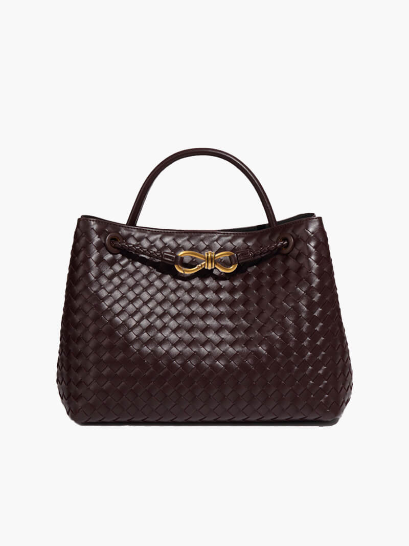 Structured Braided Faux Leather Tote Handbag