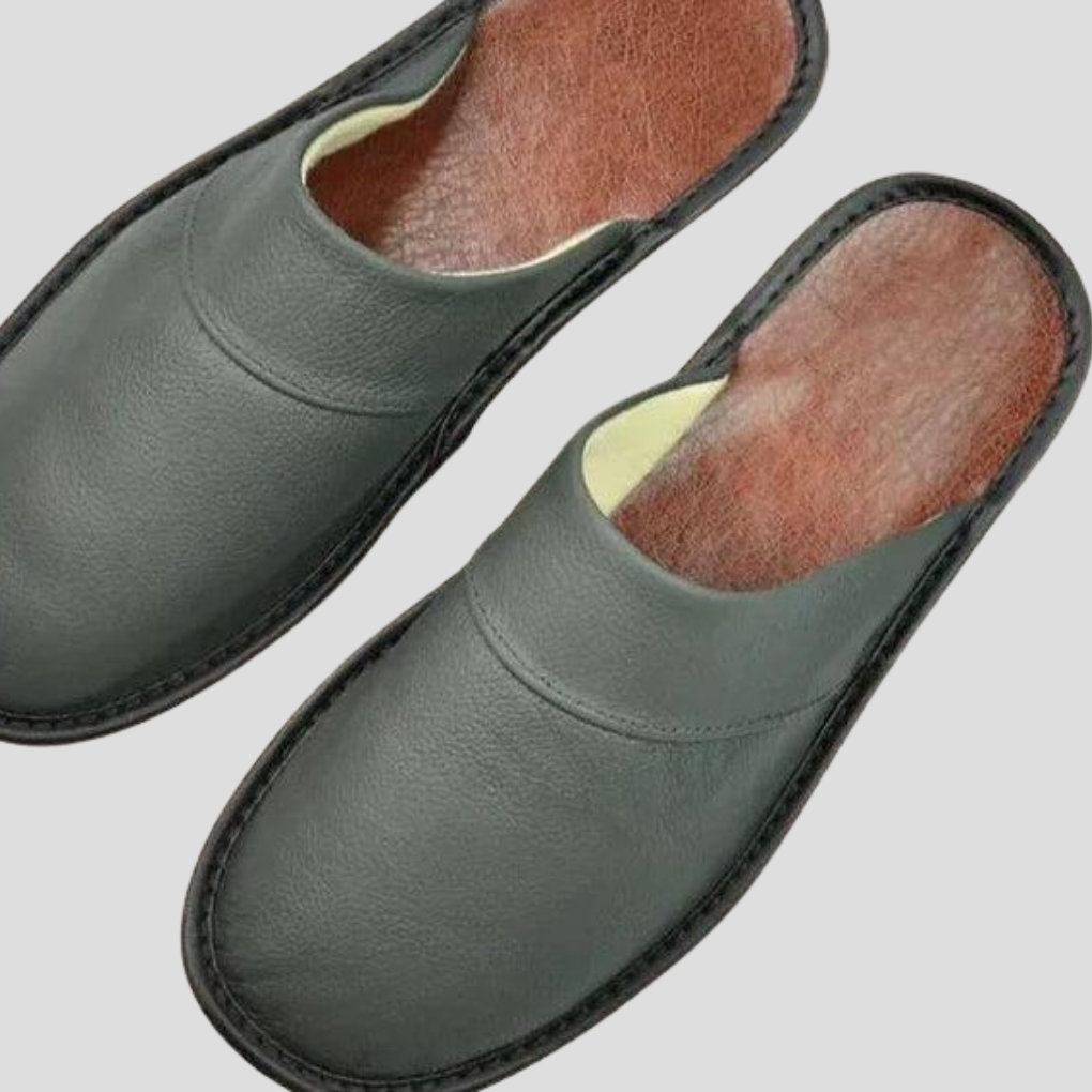 Men's Leather Slip-On Slippers | Home Comfort