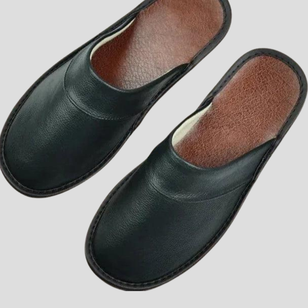 Men's Leather Slip-On Slippers | Home Comfort