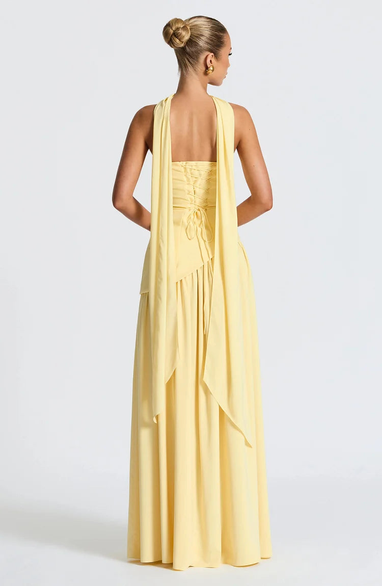 Strapless Asymmetric Hem Chiffon Maxi Dress