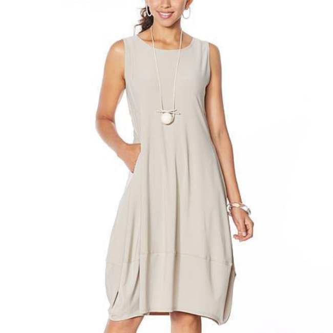 Women's Sleeveless Relaxed Midi Dress With Pockets