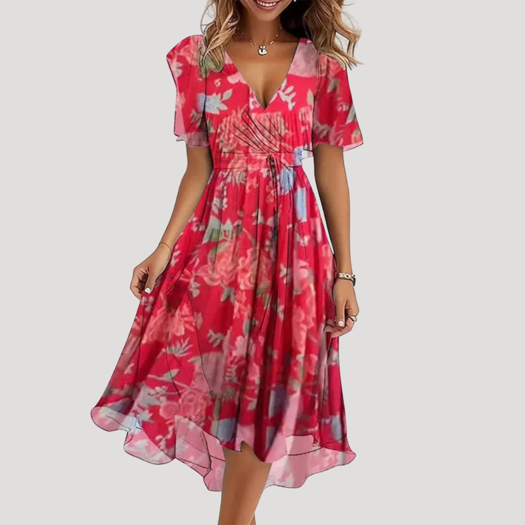 Women's Floral Wrap Tummy Control Midi Dress