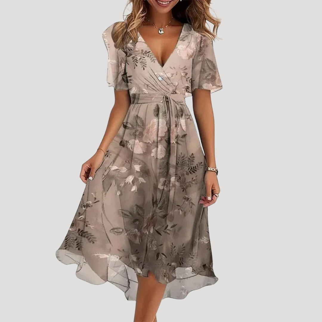 Women's Floral Wrap Tummy Control Midi Dress