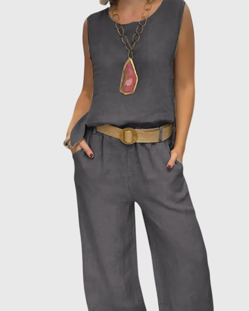 Sleeveless Top And Wide Leg Pants Boho Set