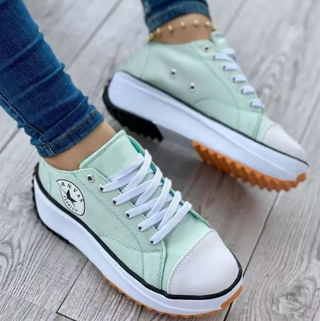 Women's Canvas Platform Sneakers with Lace-Up Closure