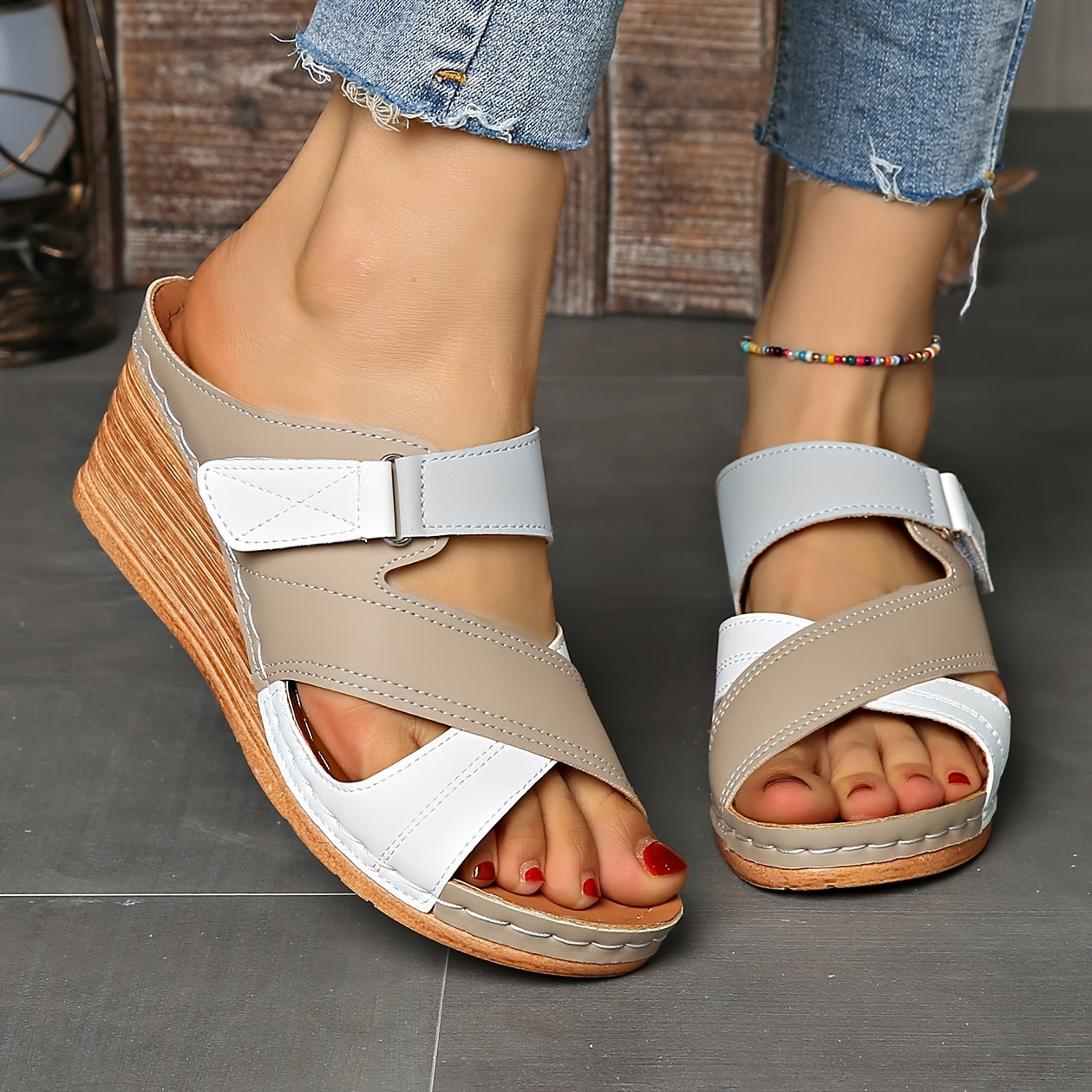 Women's Two-Tone Wedge Summer Slides