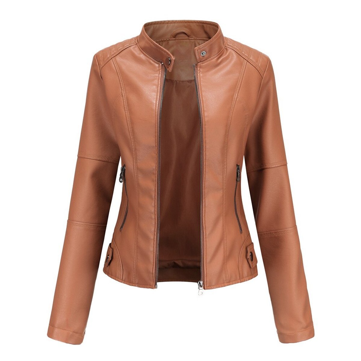Cropped Stand Collar Faux Leather Jacket