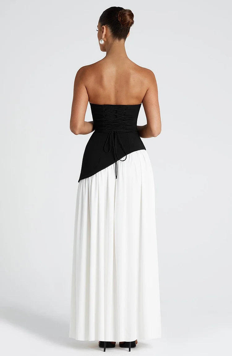 Strapless Asymmetric Hem Chiffon Maxi Dress