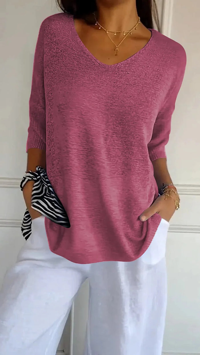 V-Neck Knit Top With Relaxed Fit