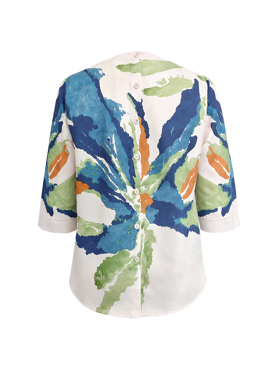 Contrast Floral Print Round Neck Top