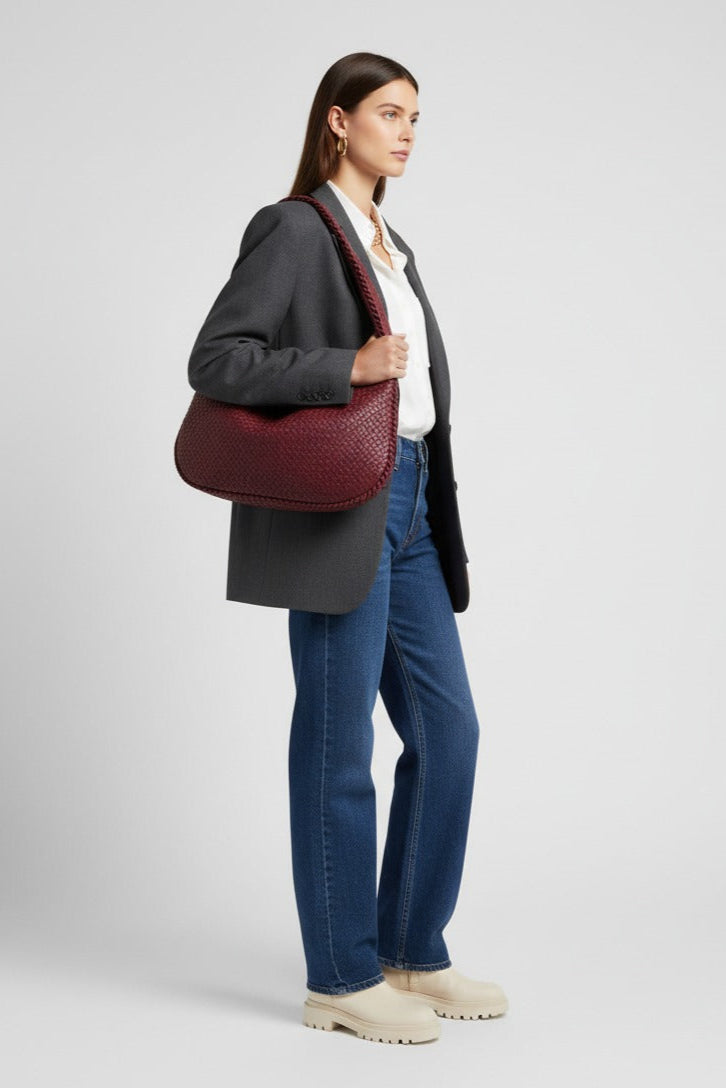 Round Braided Vegan Leather Bag