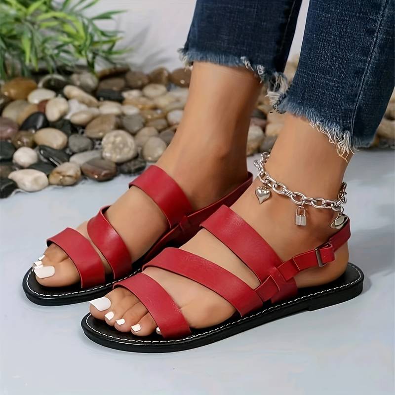 Women's Three-Strap Vegan Leather Flat Sandals