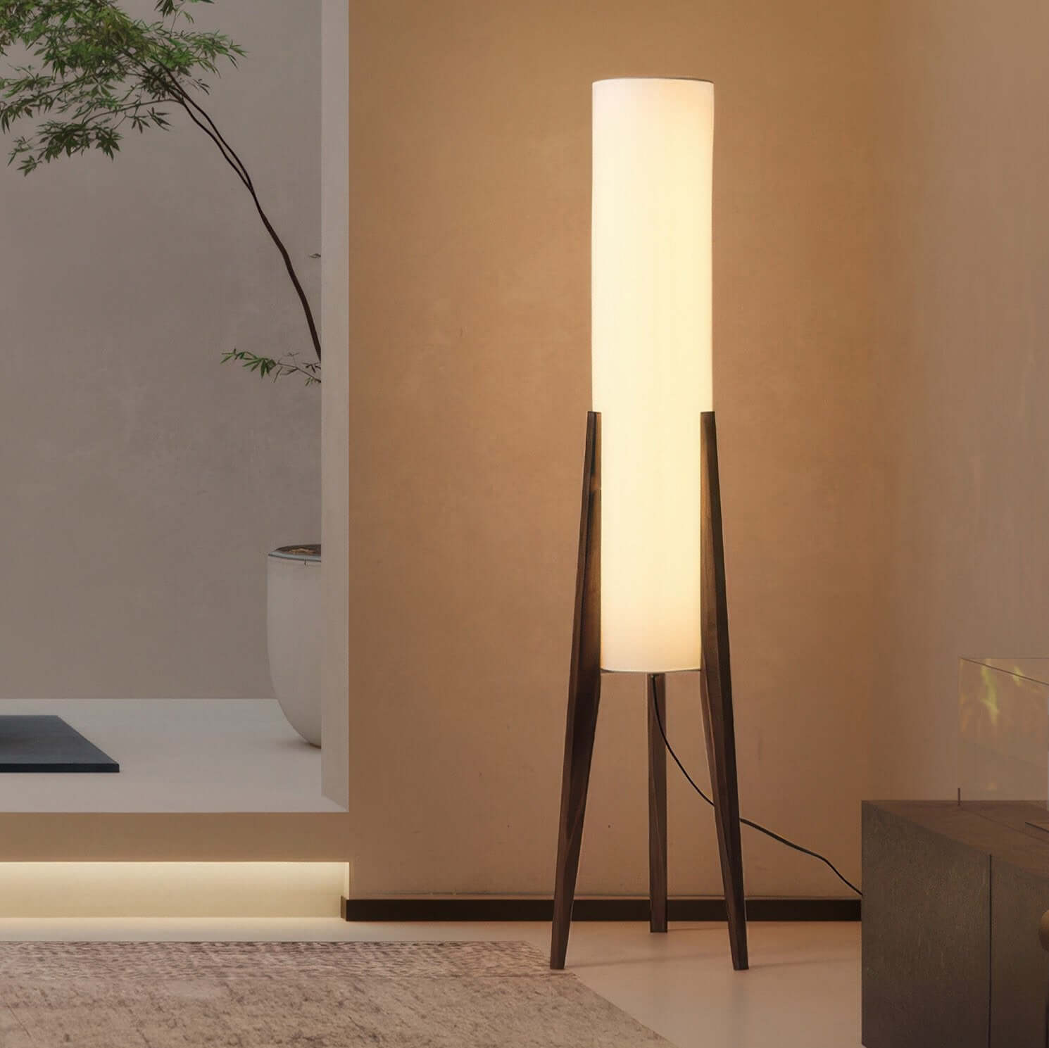 Solid Wood Floor Lamp With Fabric Shade