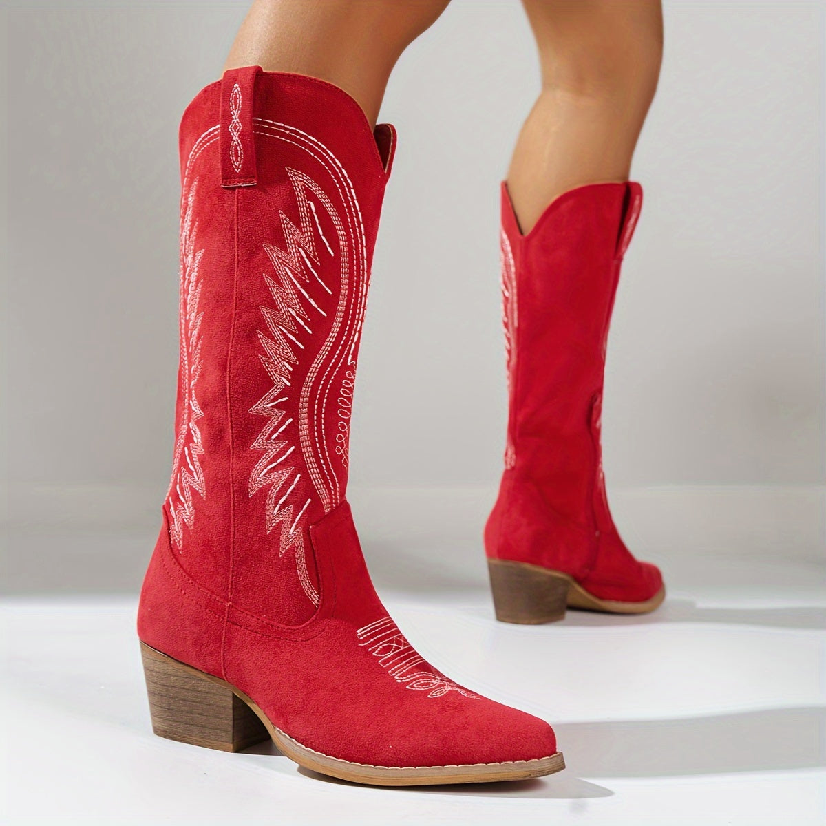 Embroidered Western Cowboy Boots with Block Heel
