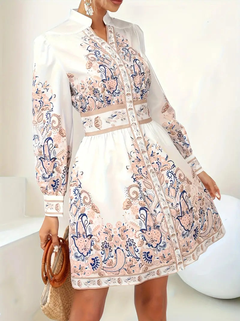 V-Neck Long Sleeve Floral Maxi Vacation Dress
