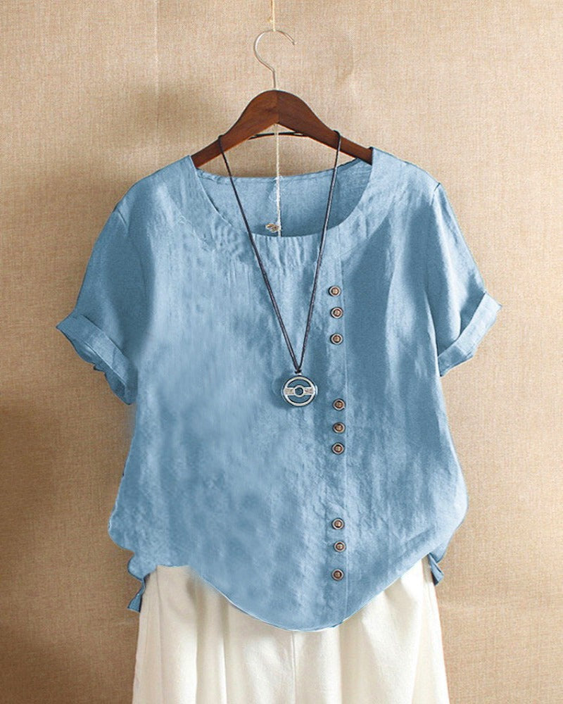Short Sleeve Blouse With Round Neckline