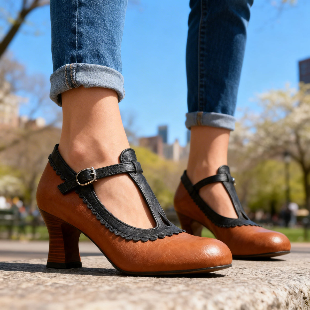 Leather T-Strap Loafers