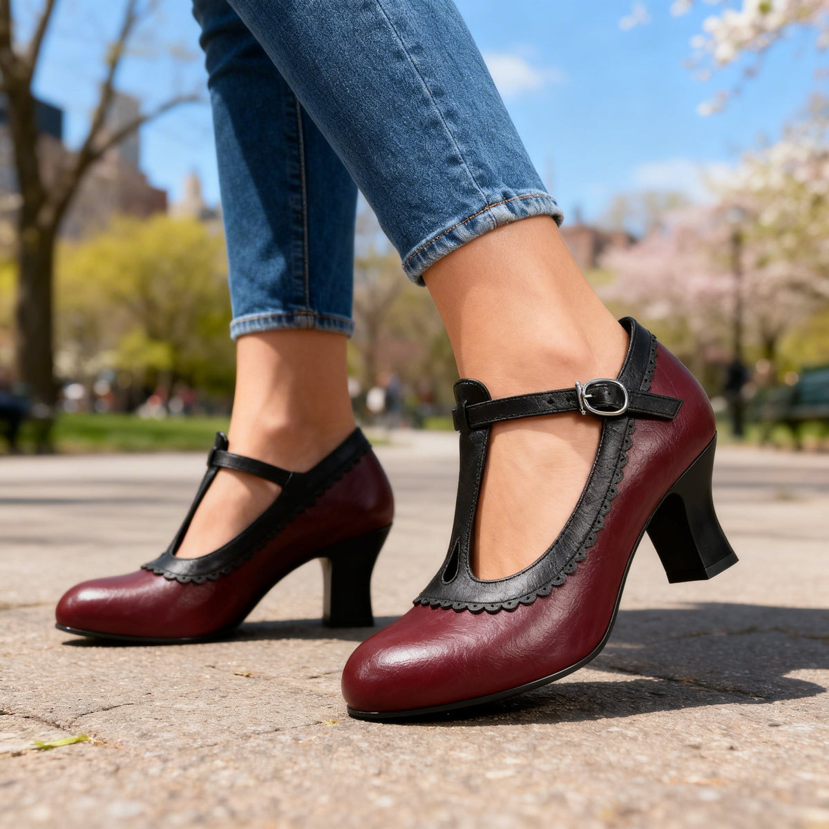 Leather T-Strap Loafers