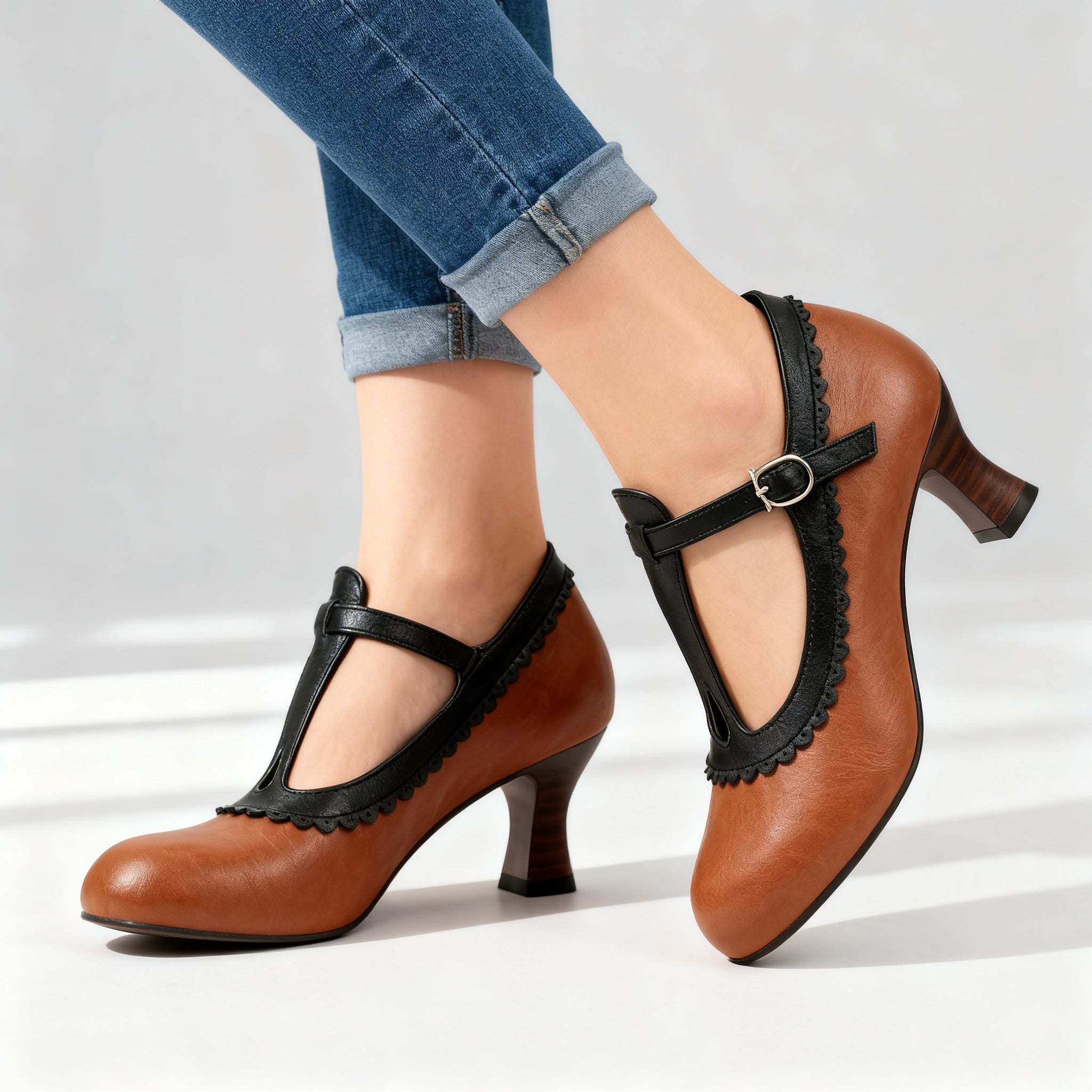 Leather T-Strap Loafers