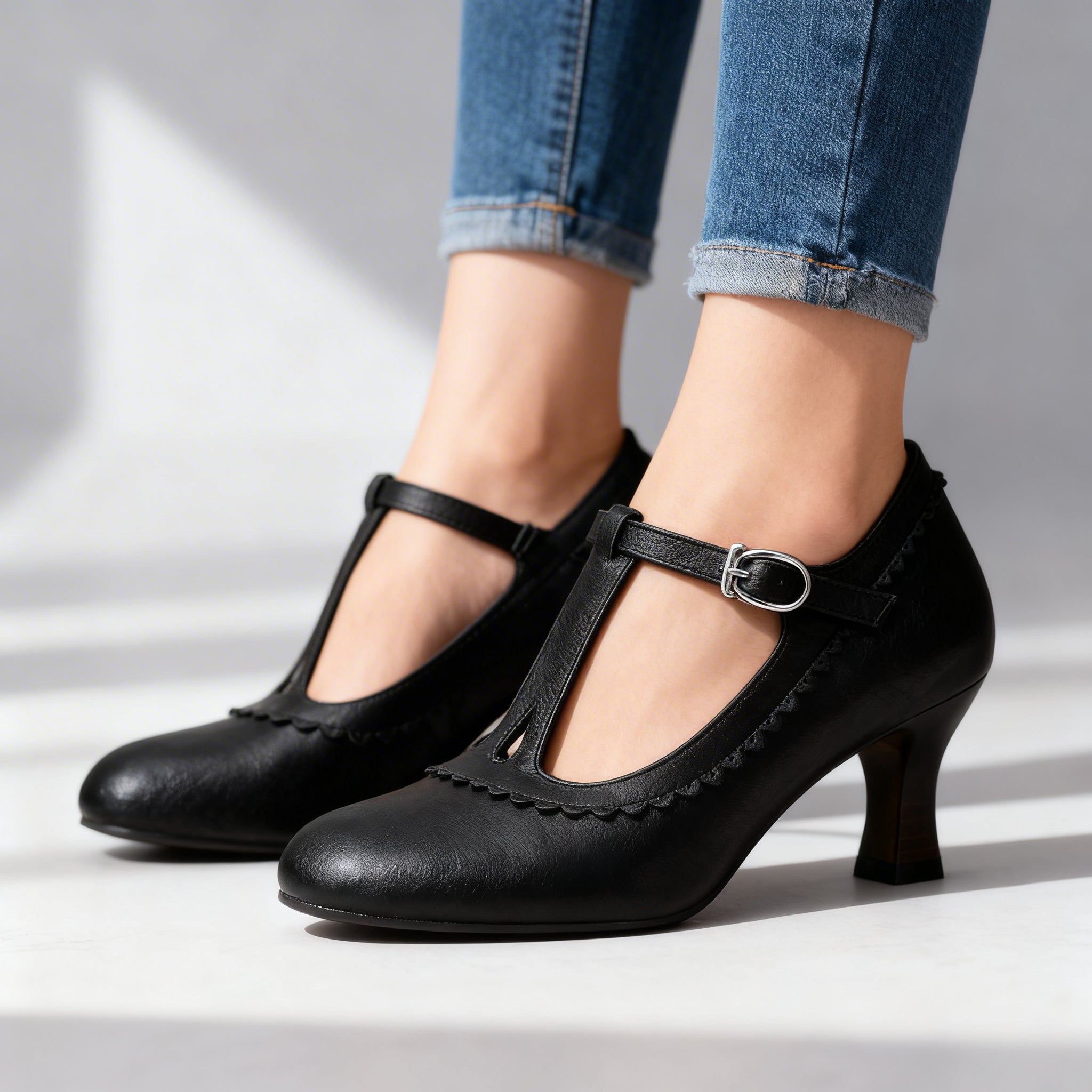 Leather T-Strap Loafers