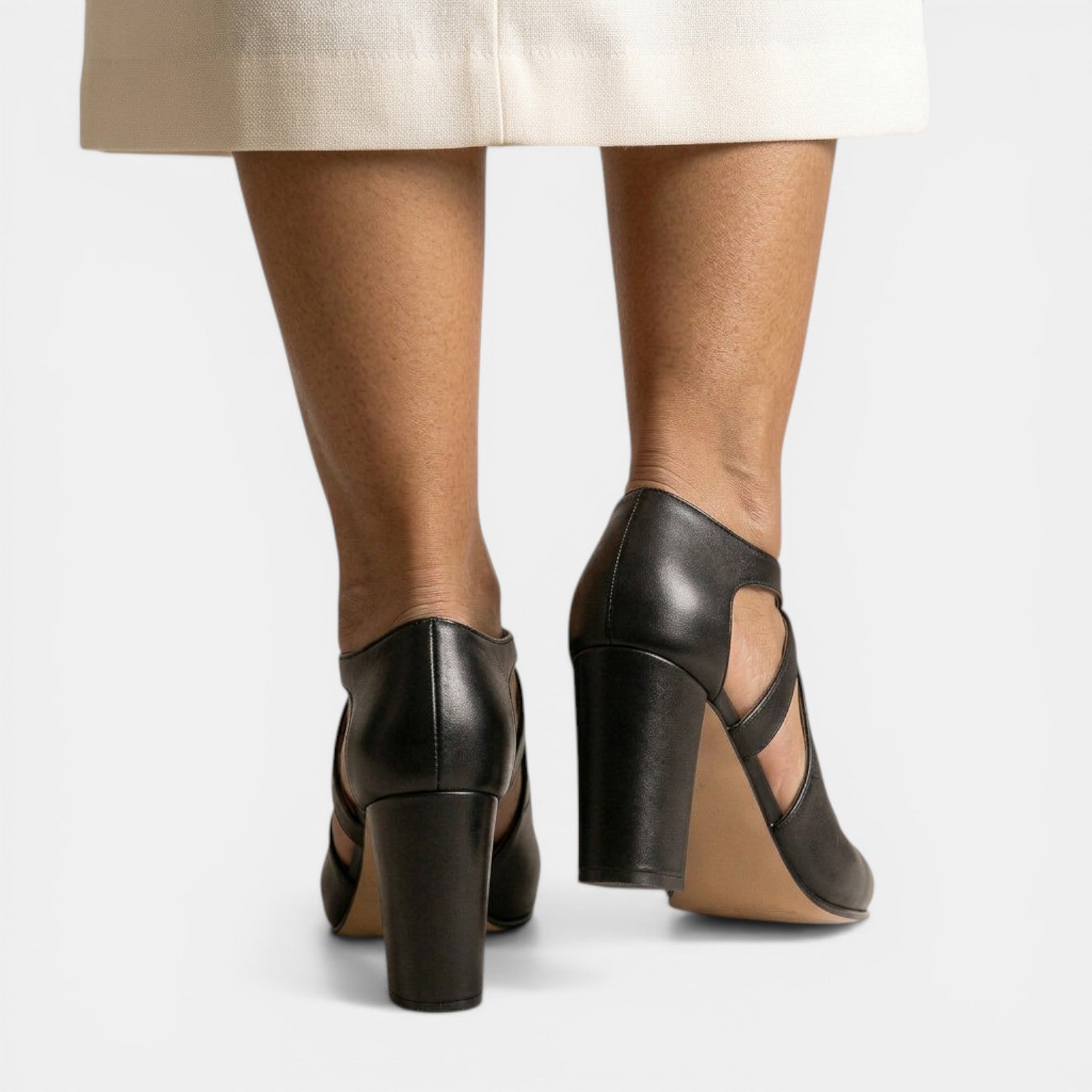 T-Strap Leather High Heel Sandals with Round Toe Buckle