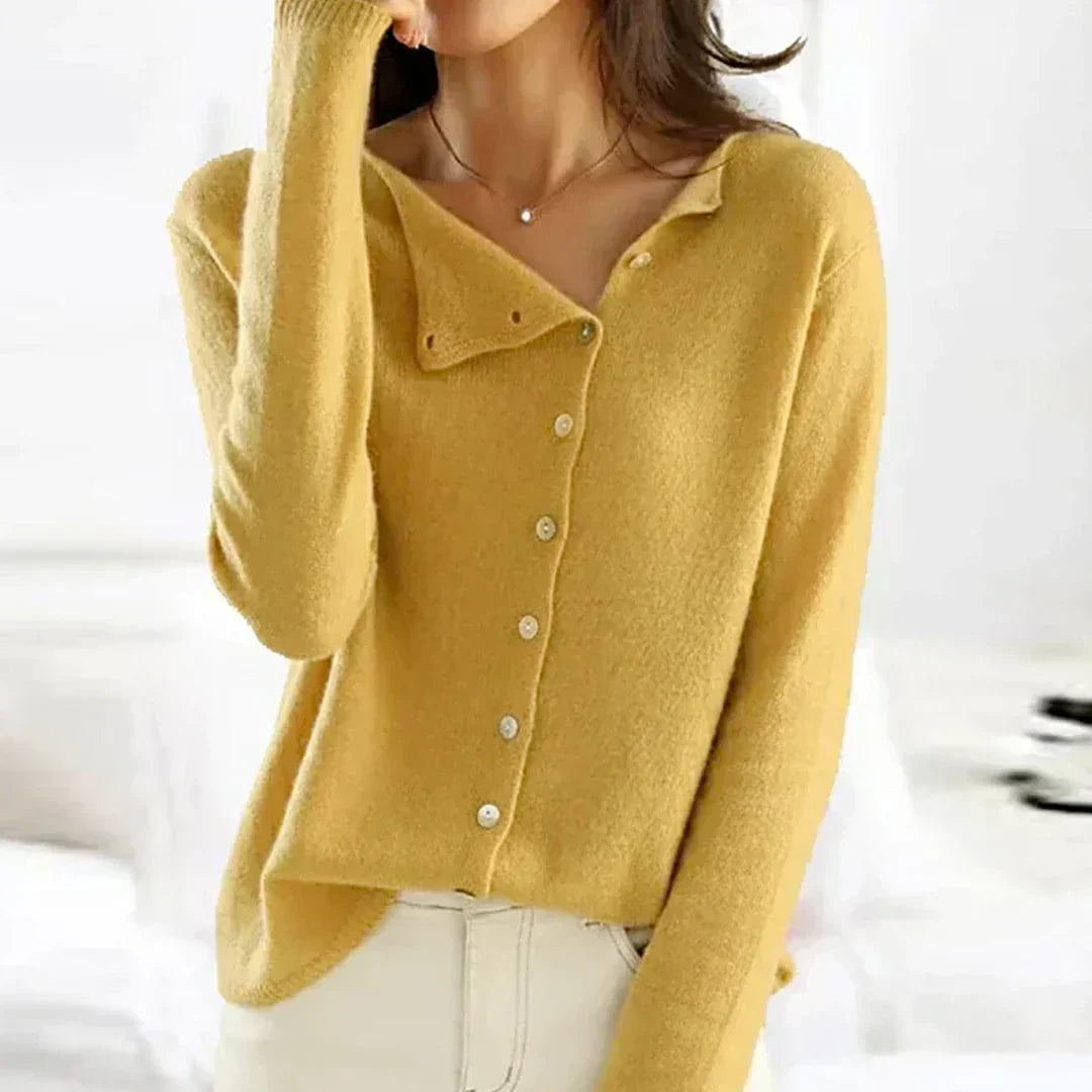 Asymmetric Button Cardigan In Cotton Blend Knit