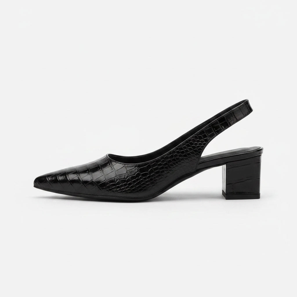 Croco Slingback Kitten Heels – Pointed Toe – Block Heel – 3 Inch