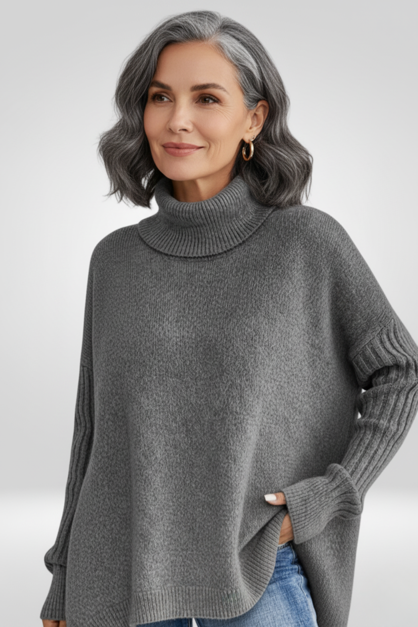 Oversized Turtleneck Sweater with Asymmetric Hem