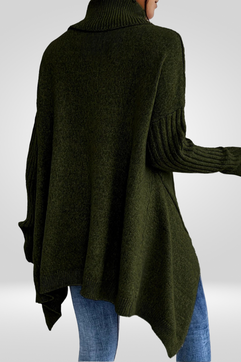 Oversized Turtleneck Sweater with Asymmetric Hem