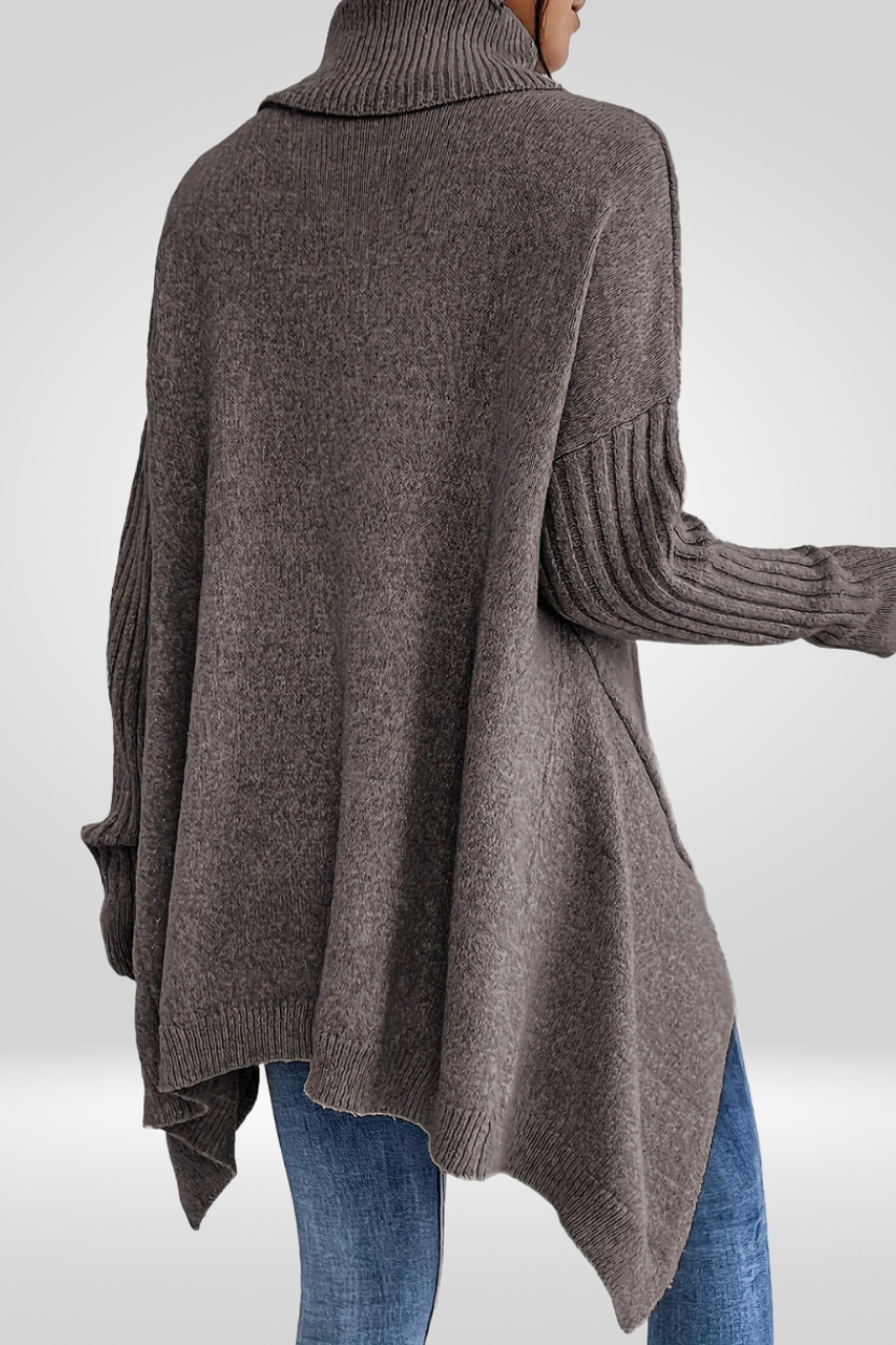 Oversized Turtleneck Sweater with Asymmetric Hem