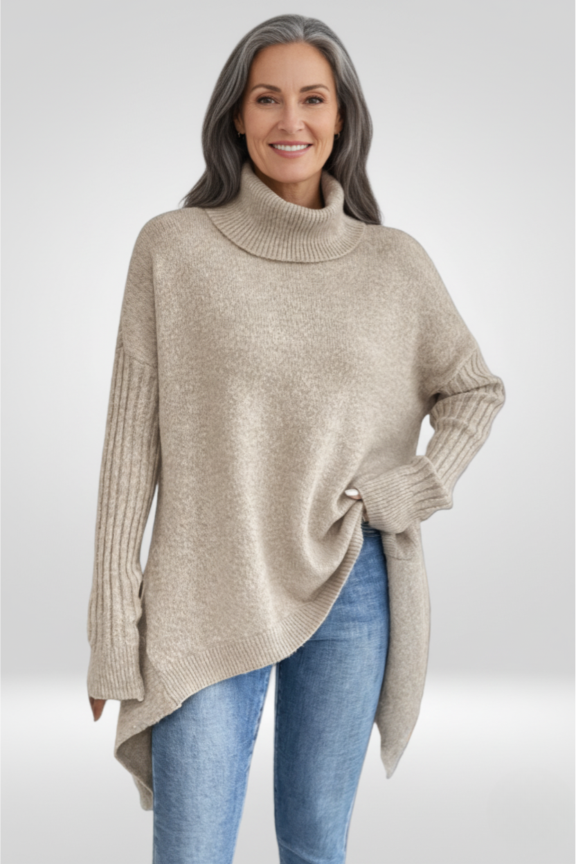Oversized Turtleneck Sweater with Asymmetric Hem