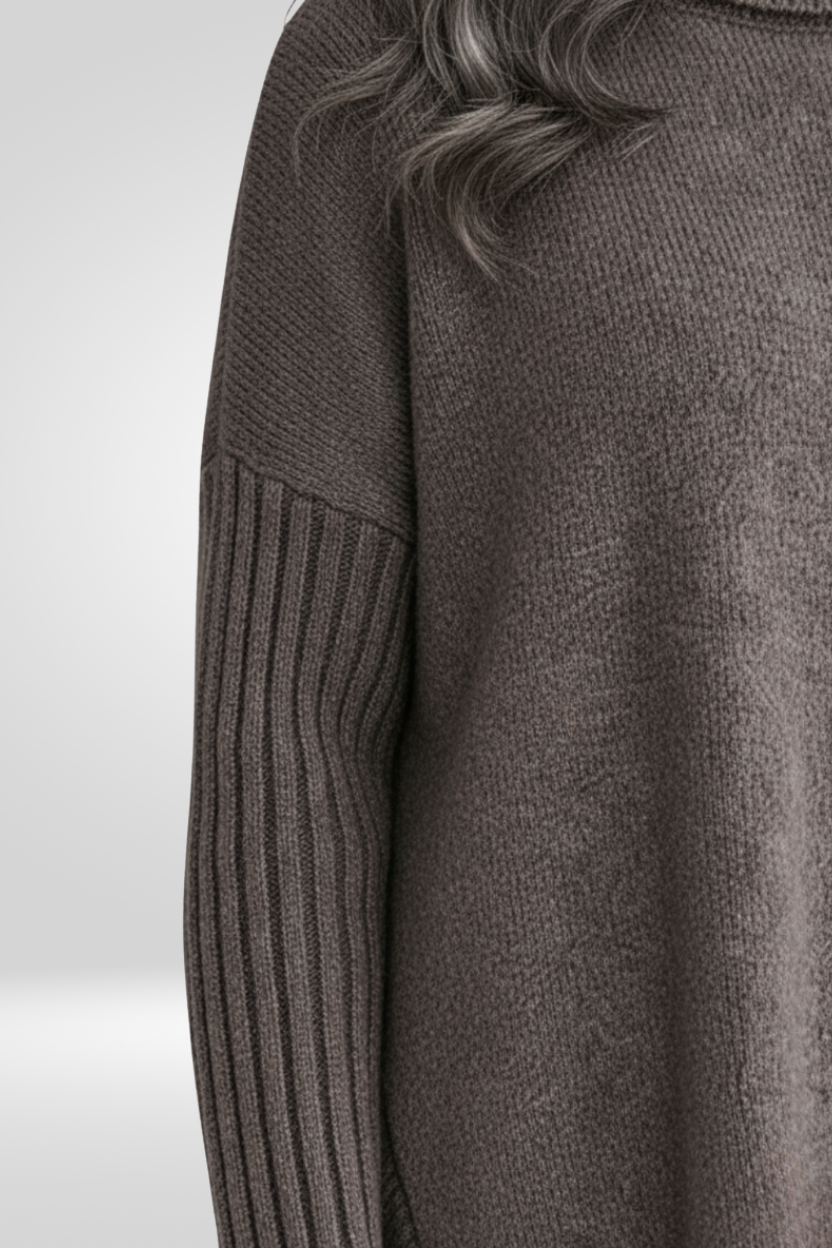 Oversized Turtleneck Sweater with Asymmetric Hem